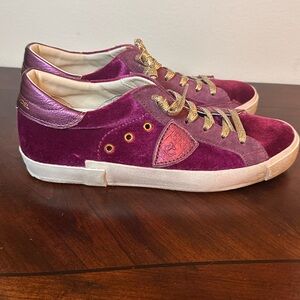 Philippe Model Purple and Gold Velvet Sneakers PRSX